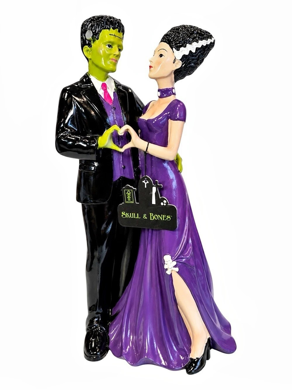Skull & Bones Frankenstein & Bride Couple 16” Heavy Resin Halloween Figurine
